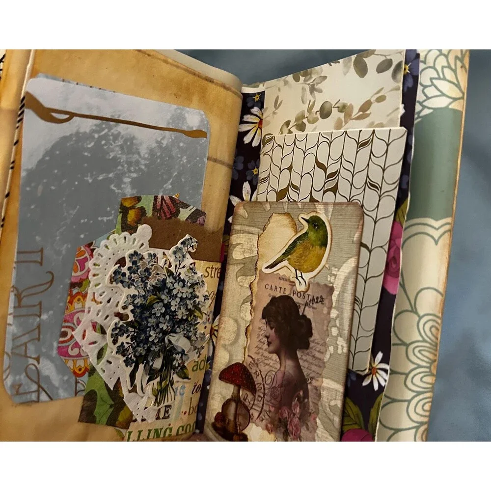 Cute Handmade Eclectic JunkJournal 7” x4 1/2” x2” 70 pages